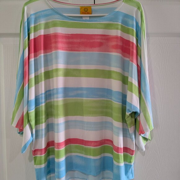 Ruby Rd. Women's Colorful Striped Kimono Sleeve Blouse, Size Large - Picture 2 of 16